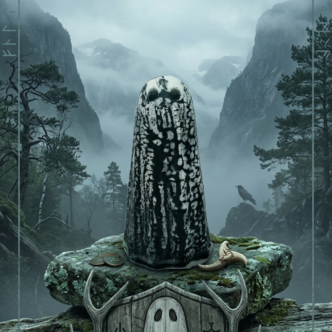 An ivory and black handmade ghost figurine by The Nordic Ghost Merchants.