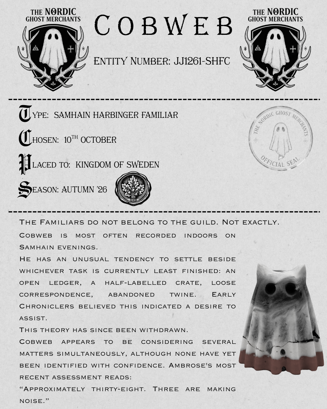 The Samhain Harbinger Familiar Ghost Figurine - Cobweb