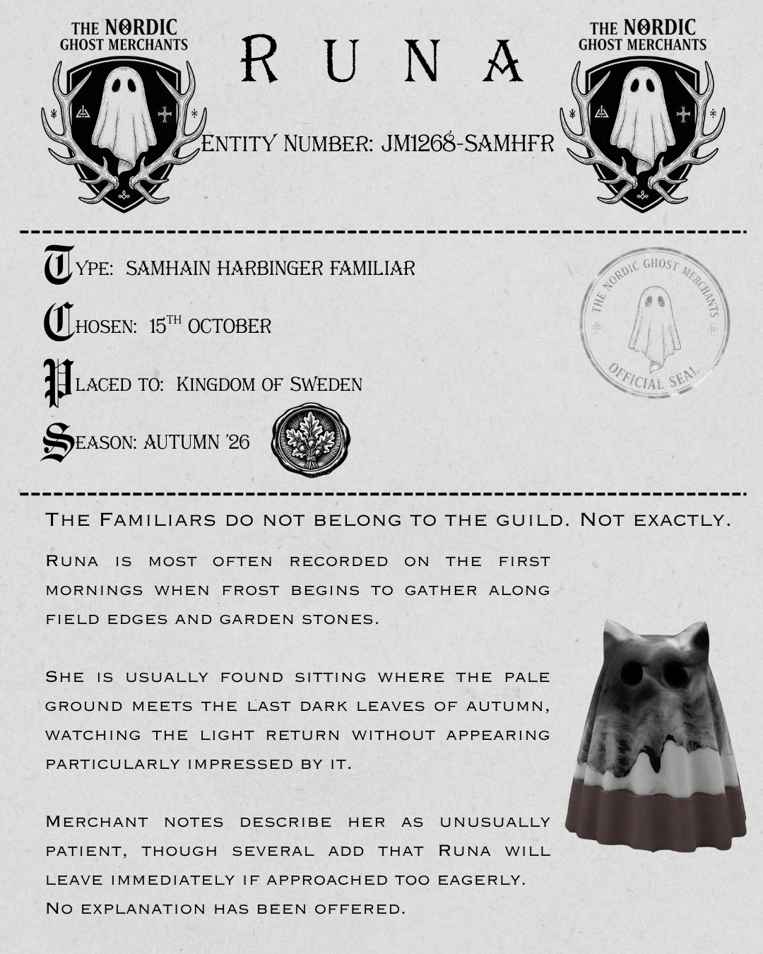 The Samhain Harbinger Familiar Ghost Figurine - Runa