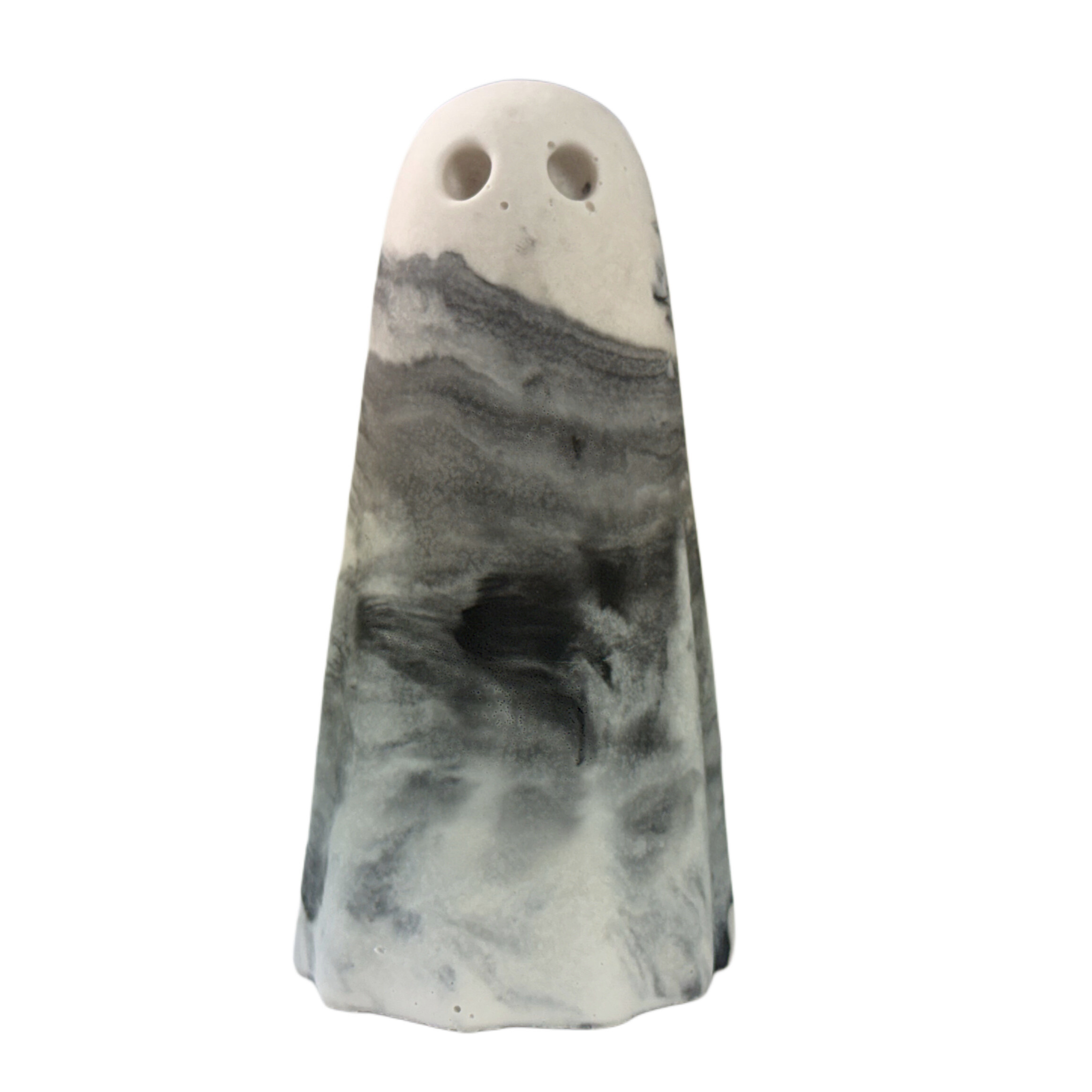 Black, grey and white handmade ghost figurine by The Nordic Ghost Merchants