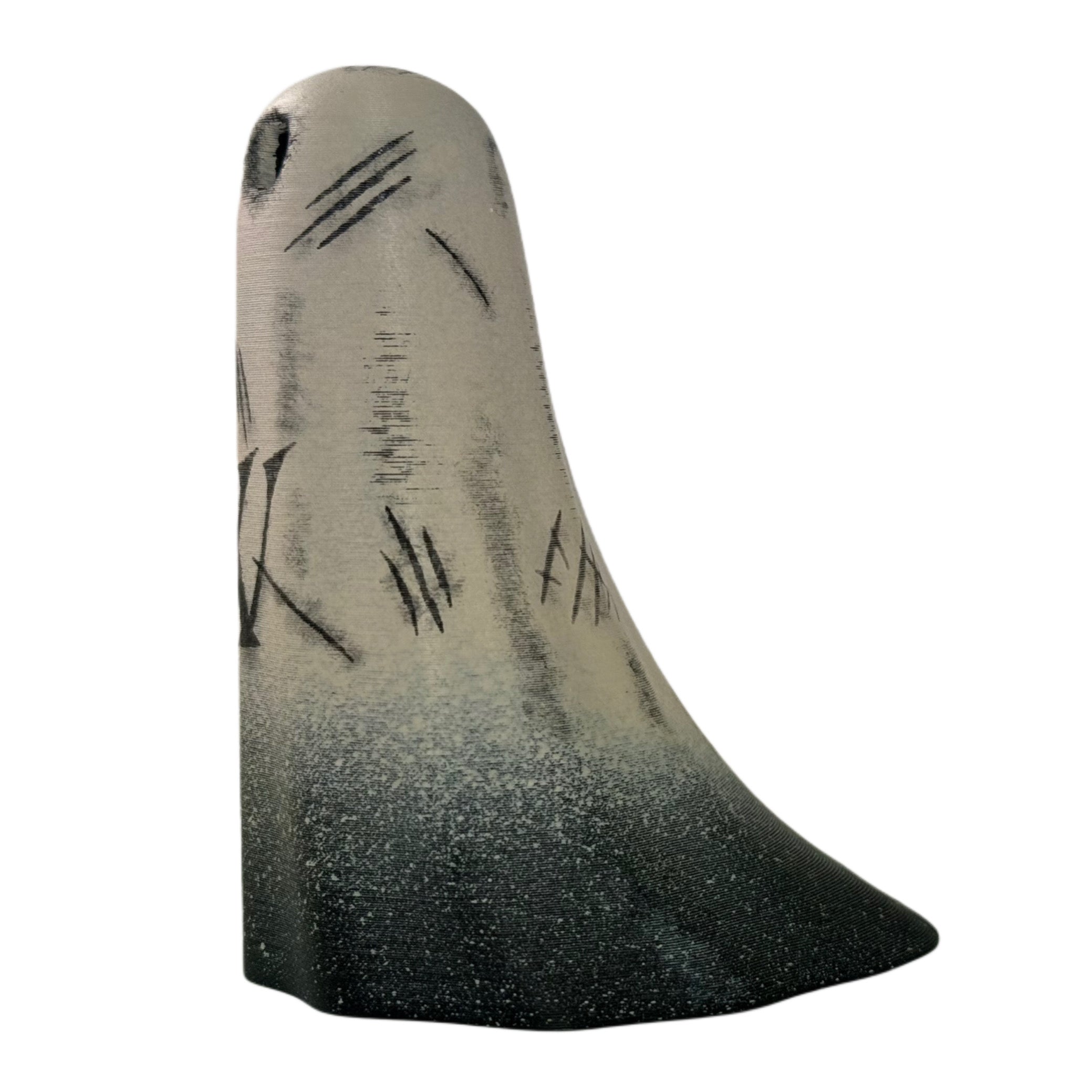 Ivory and black handmade ghost figurine engraved with black witch marks & runes