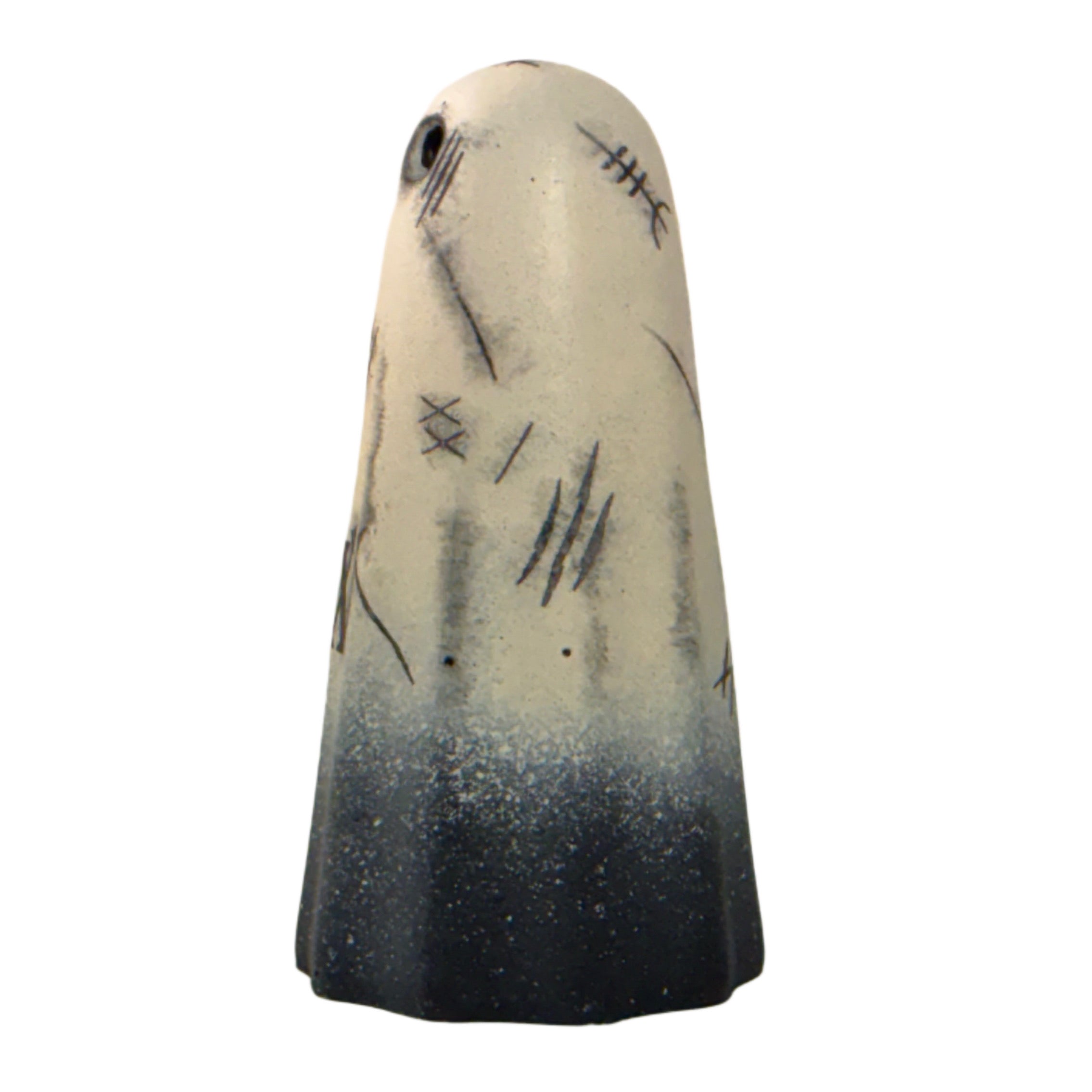 Ivory and black handmade ghost figurine engraved with black witch marks & runes