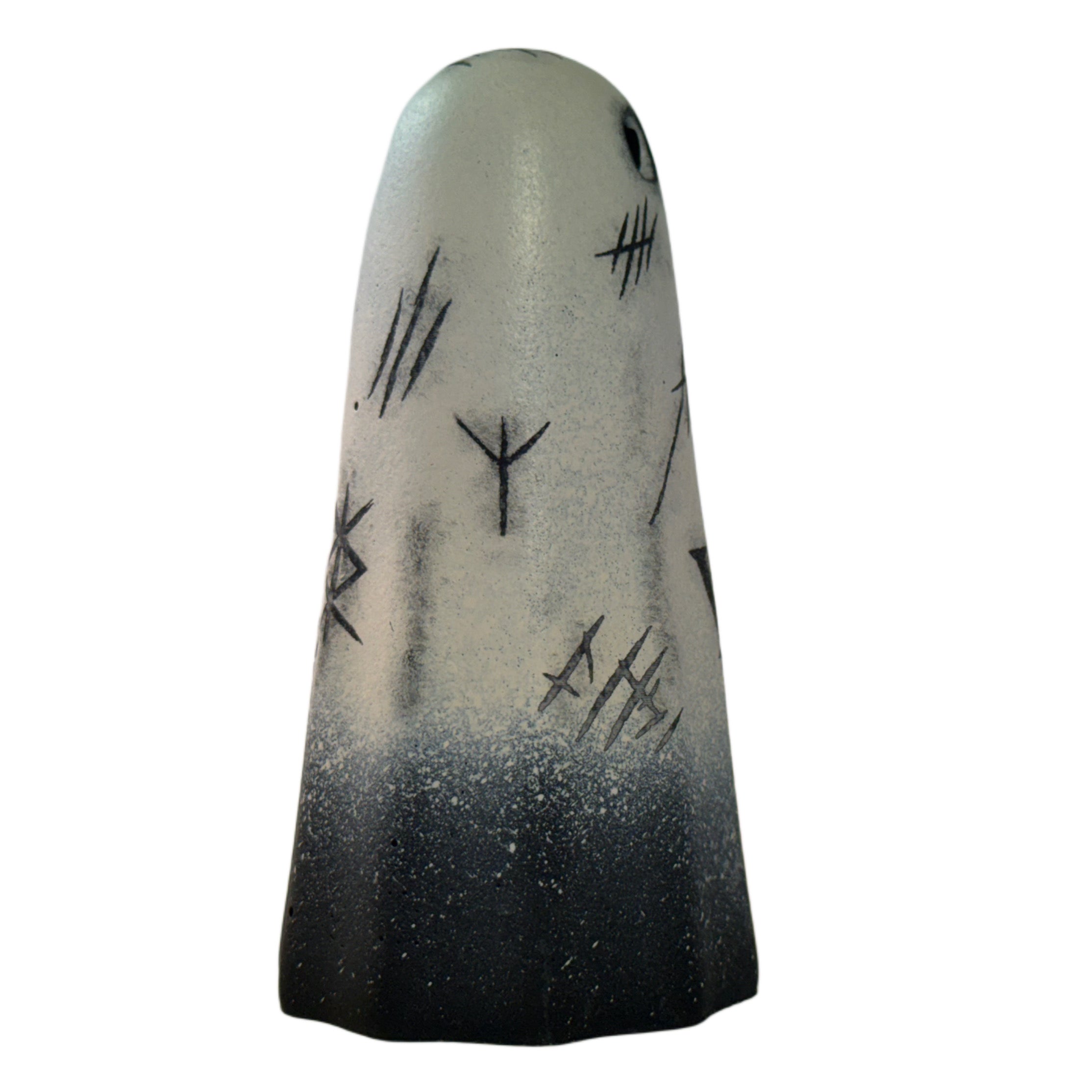 Ivory and black handmade ghost figurine engraved with black witch marks & runes