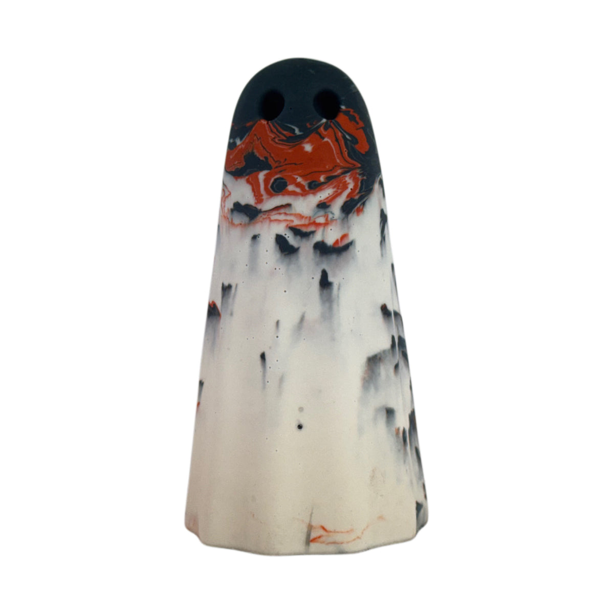Rupert, Windfall Ghost figurine in old cream, charcoal and burnt orange marbling, front view.