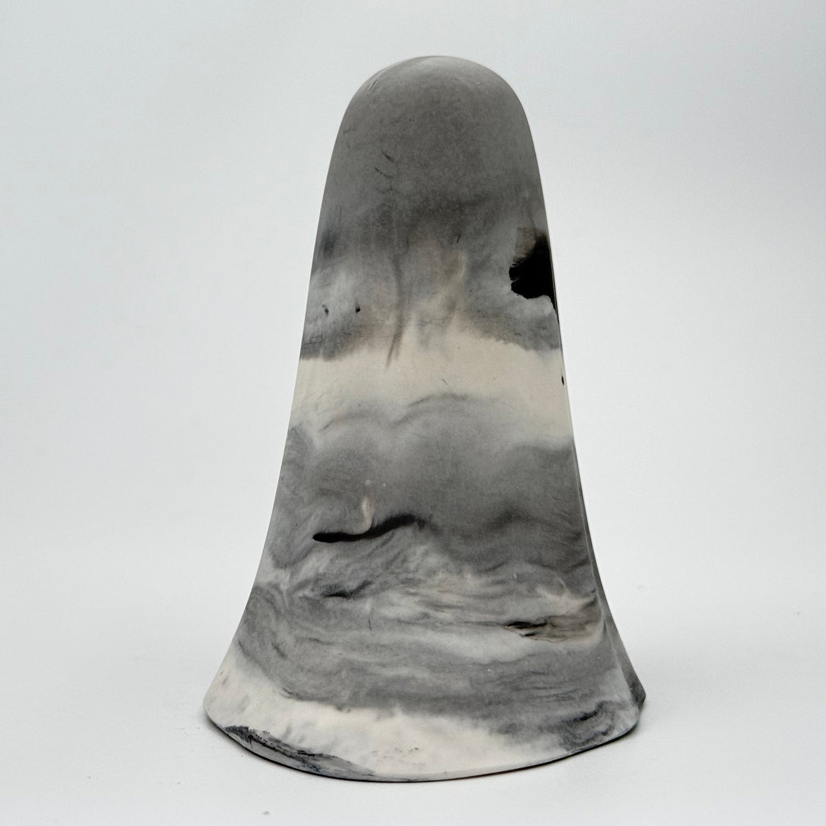 A grey and white smoky handmade ghost ornament by The Nordic Ghost Merchants. Rear view