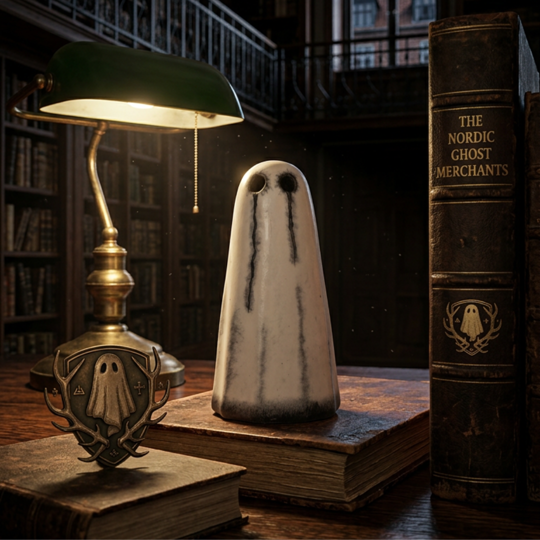 An ivory and charcoal ghost figurine by The Nordic Ghost Merchants