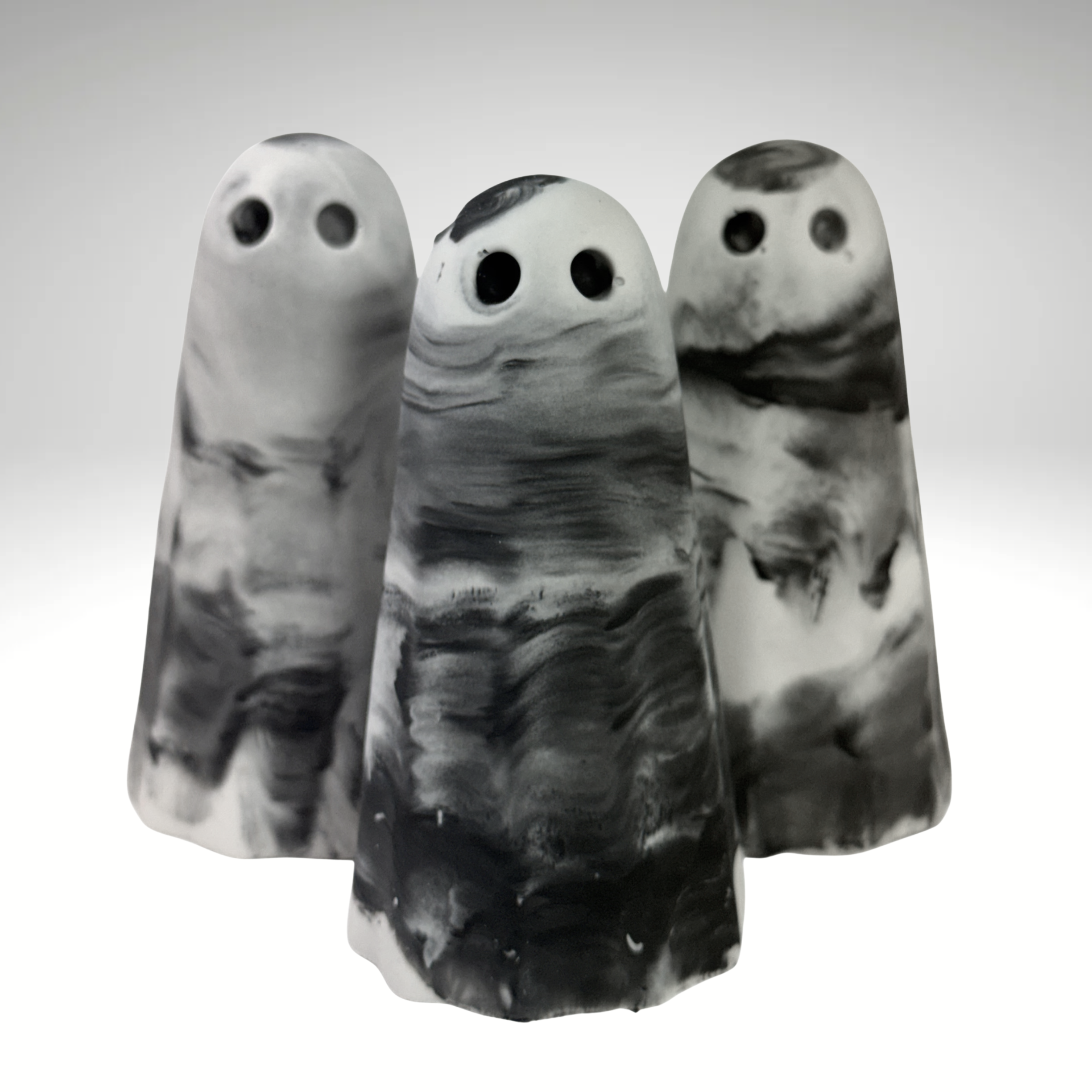 Black & white marbled handmade ghost figurines by The Nordic Ghost Merchants
