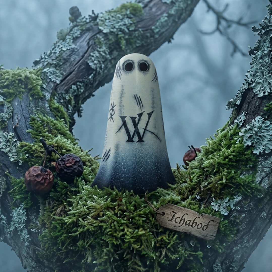 A handmade ghost figurine in ivory and black by The Nordic Ghost Merchants ghost shop