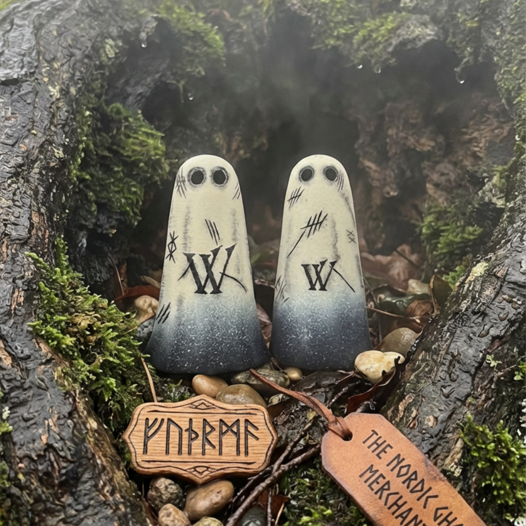 Two cream and ivory ghost figurines by The Nordic Ghost Merchants