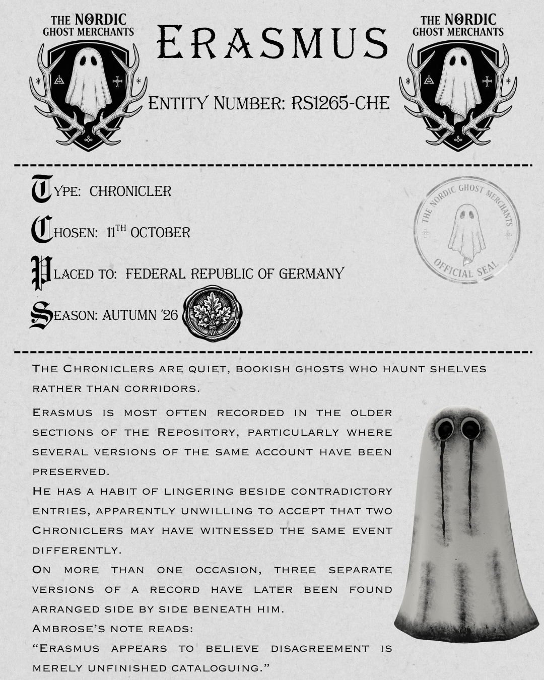 The Chronicler Ghost Figurine - Erasmus