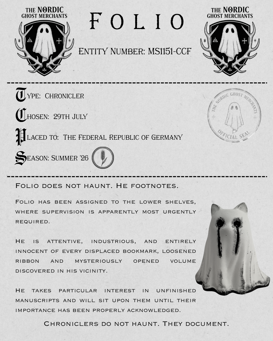 The Chronicler Ghost Cat Figurine - Folio