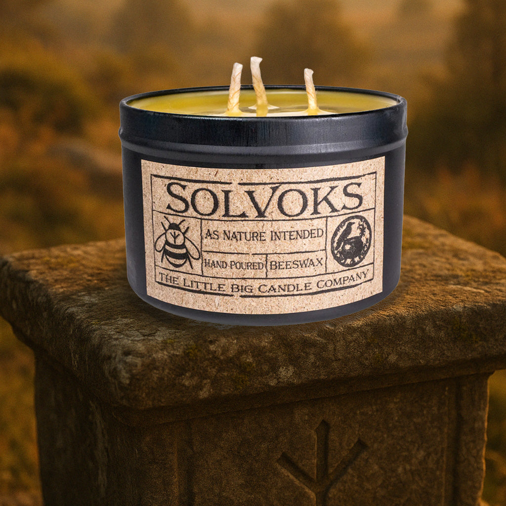 Solvoks pure beeswax candle, first flame ritual, small-batch Scandinavian apothecary candle.