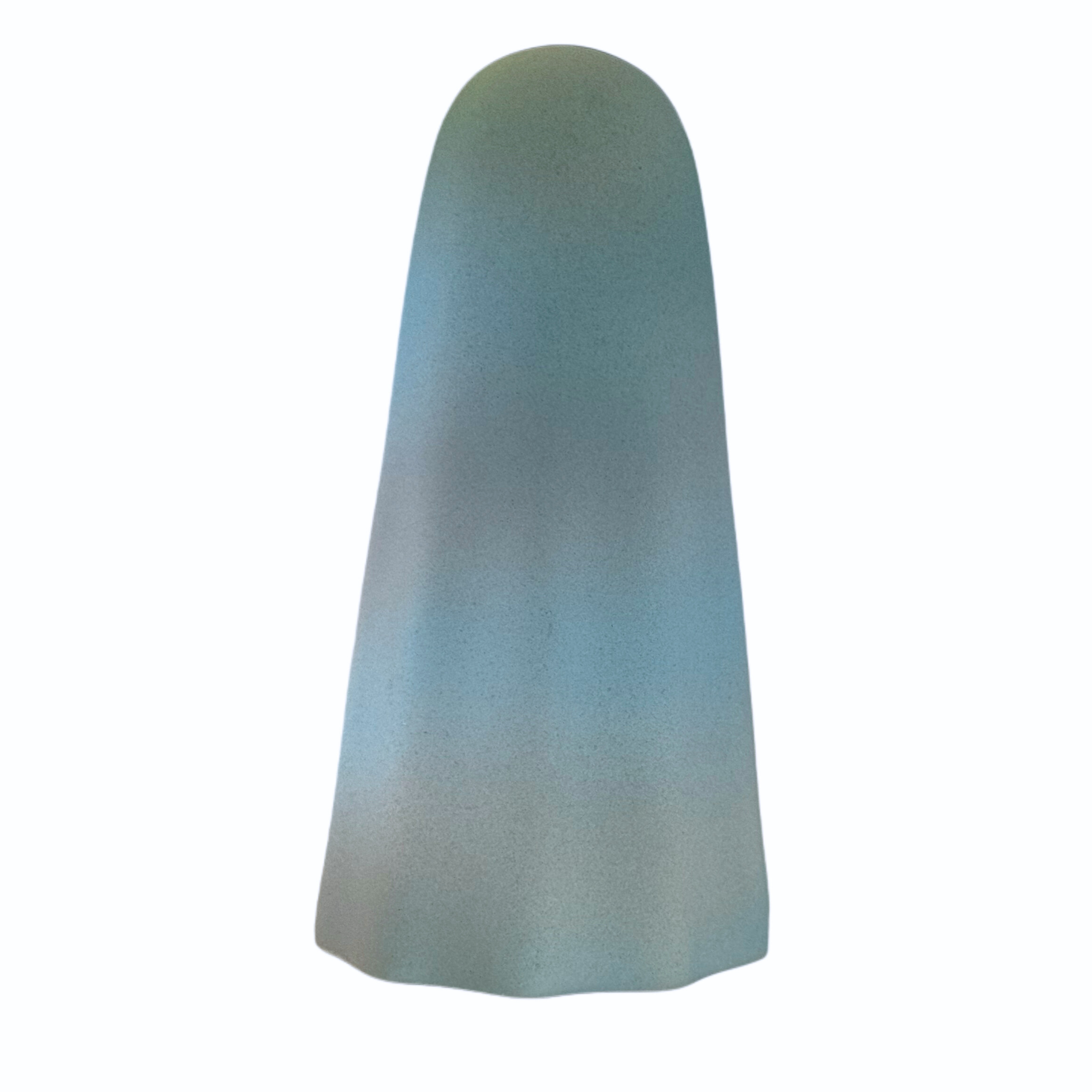 Blue and grey handmade ghost figurine with frozen rosehip engraving, by The Nordic Ghost Merchants