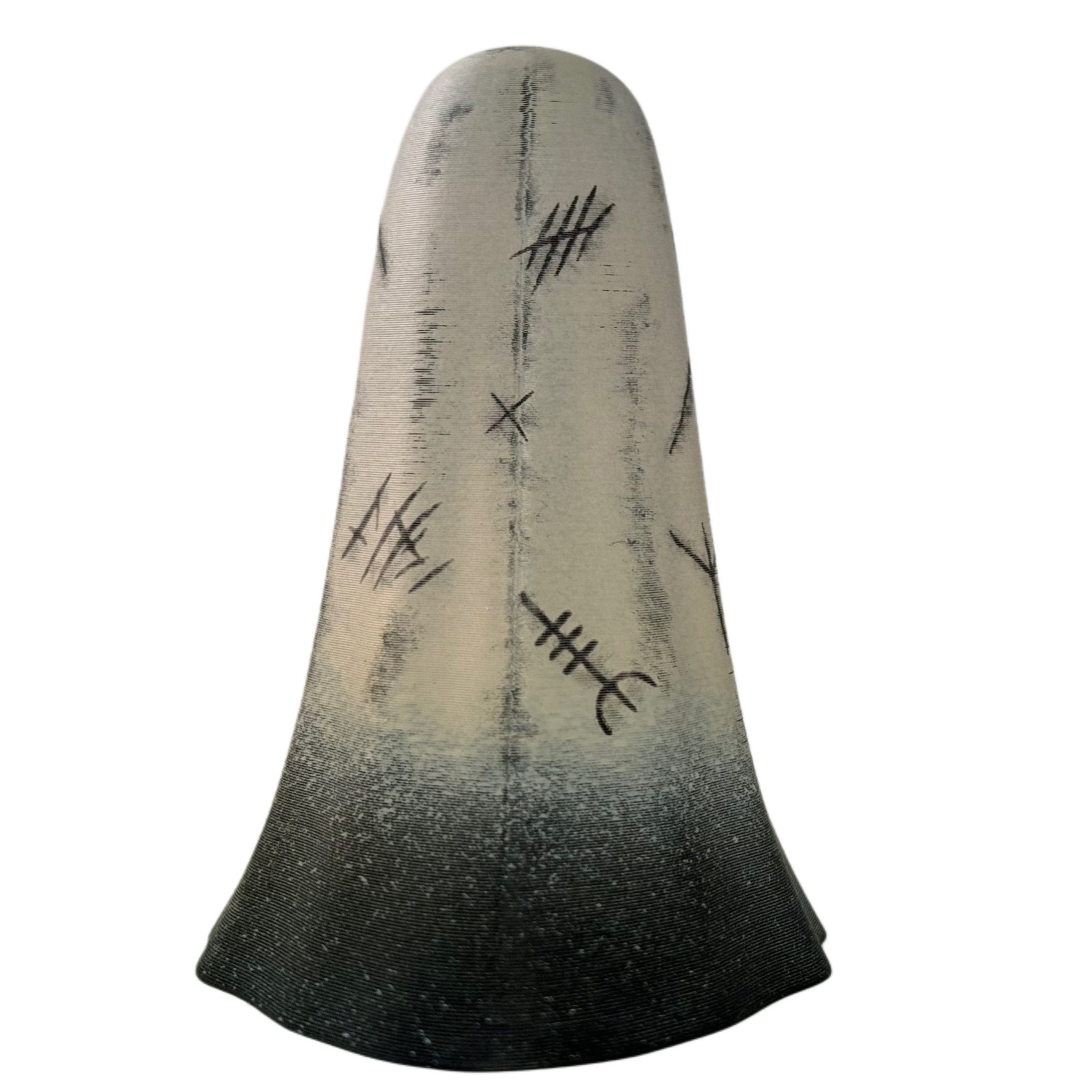 Ivory and black handmade ghost figurine engraved with black witch marks & runes