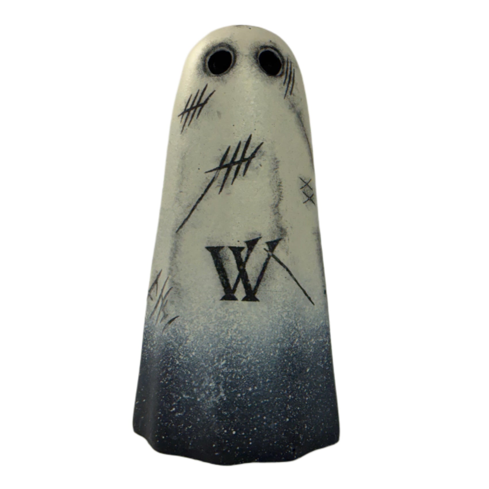 Ivory and black handmade ghost figurine engraved with black witch marks & runes