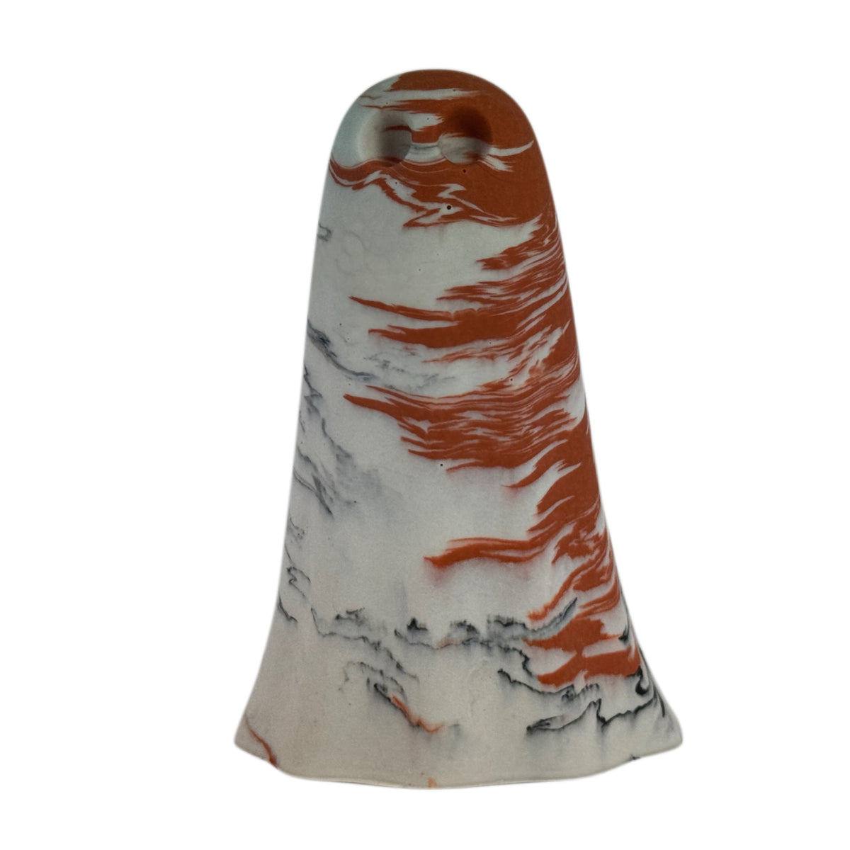 Asta, handmade Windfall Ghost figurine in cream, burnt orange and charcoal marbled finish, front view.