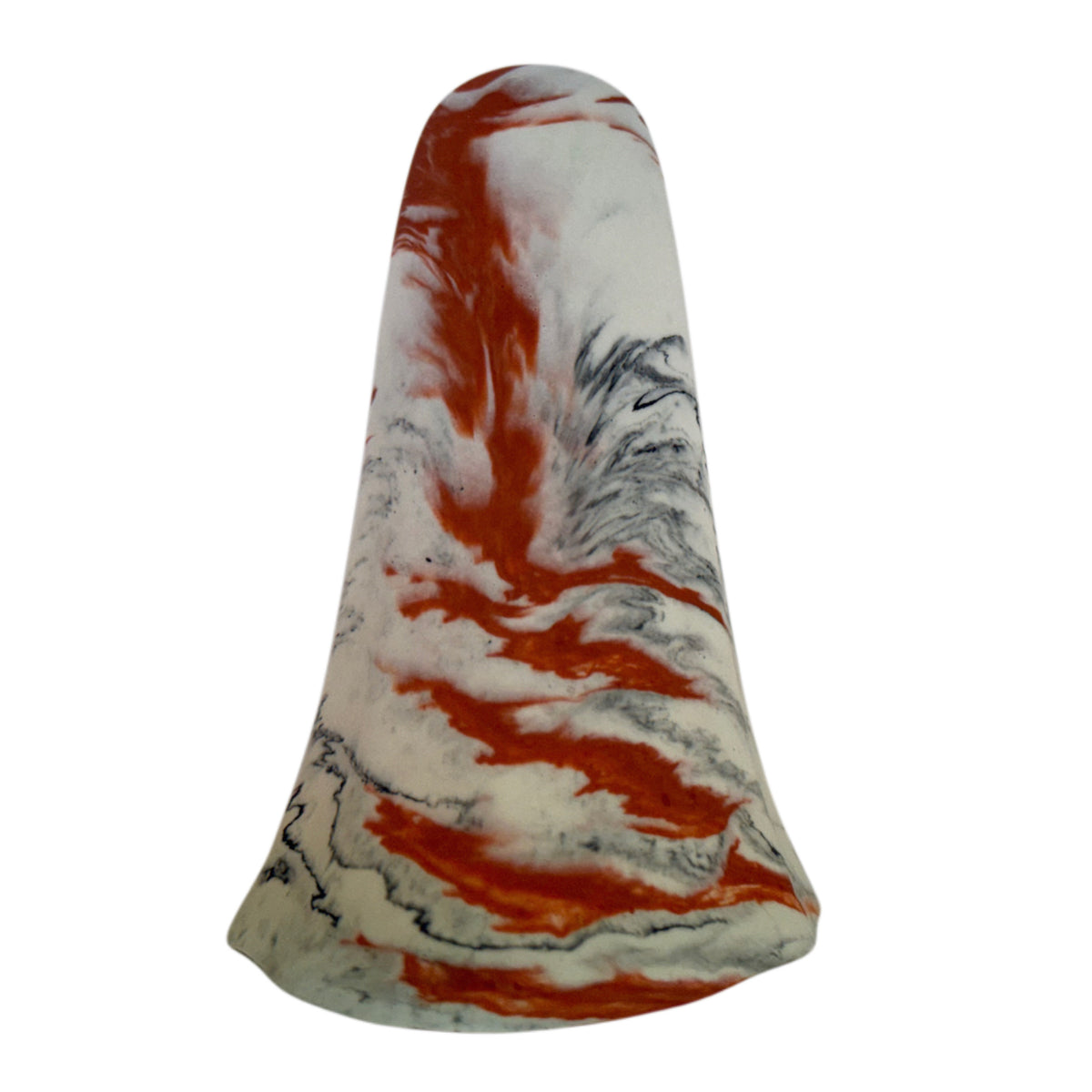 Mie Windfall Ghost figurine, rear angled view showing cream body with charcoal and orange marbling at the base and crown.