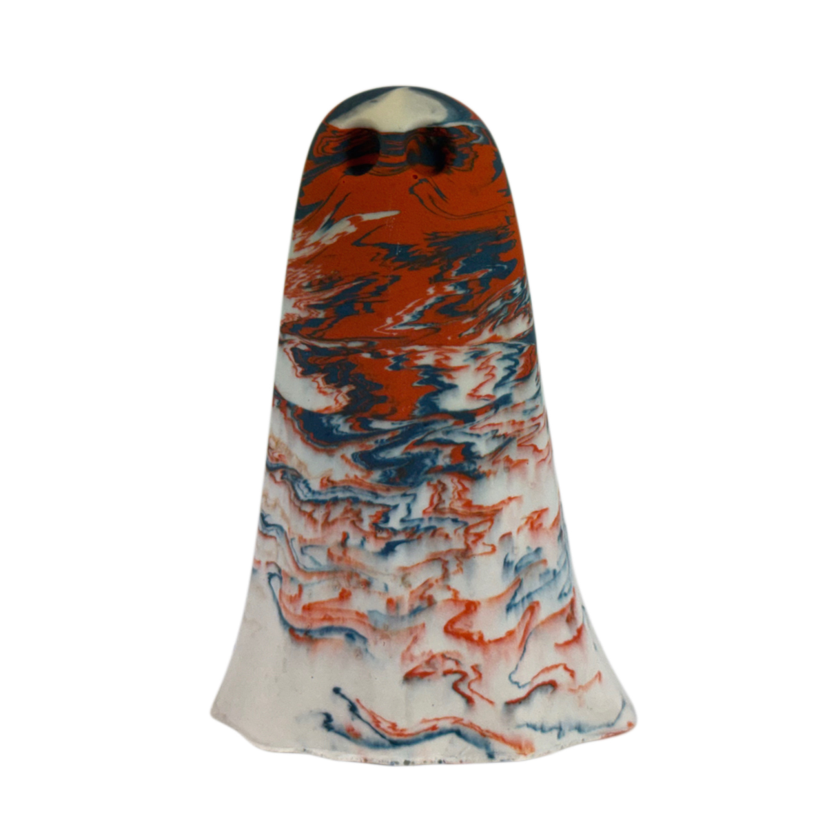 Varden, Windfall Ghost figurine in burnt orange, old cream and deep blue marbling, front view.
