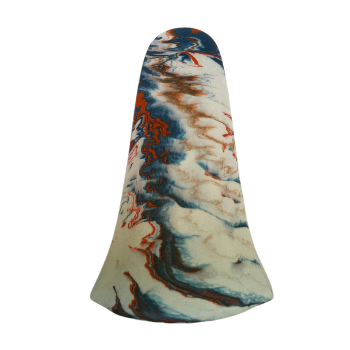 Varden Windfall Ghost figurine, rear view showing cream body with fine burnt orange and deep blue marbling sweeping down from the crown.