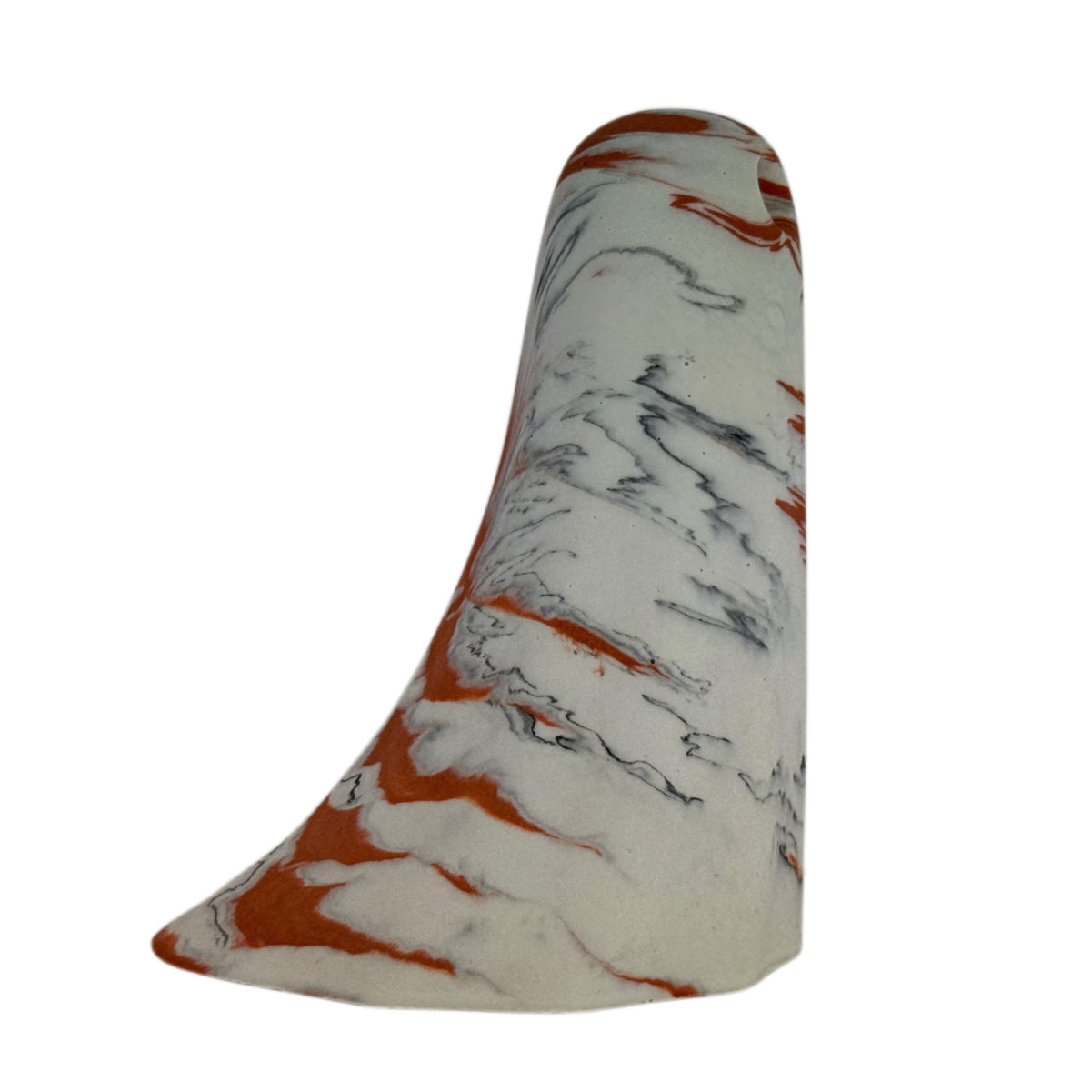 Asta Windfall Ghost figurine, rear angled view showing sweeping burnt orange marbling over a cream body with delicate charcoal detailing along the lower edge